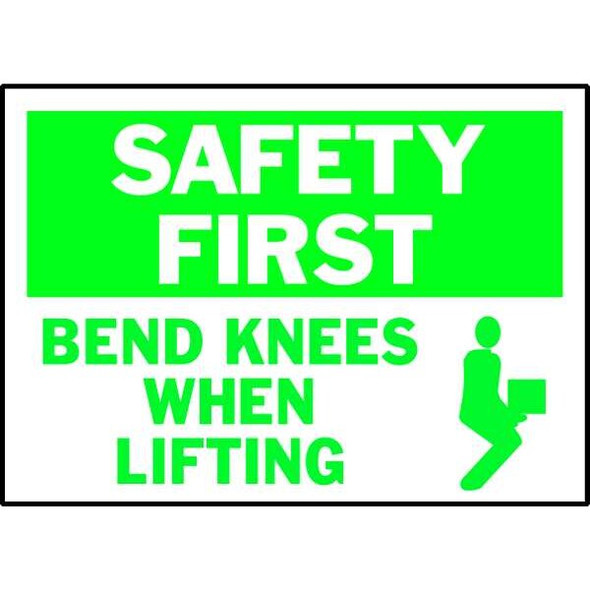 Safety Label, Bend Knees When Lifting, 3 1/2 in H x, 5 in W, Polyester