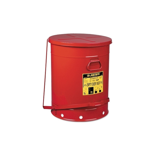 Red Oily Waste Cans, Foot Operated Cover, 21 gal, Red