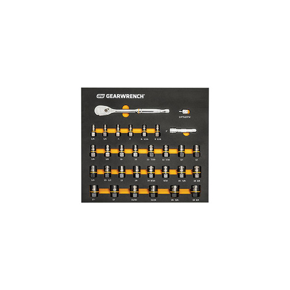 31 Pc. 3/8" Drive 90T Ratchet and Bolt Biter Socket Set MM/SAE with EVA Foam Tray 86525