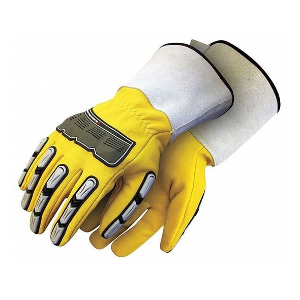 Leather Drivers Gloves, Gauntlet Cuff, Wing Thumb, Yellow, M, 1 PR