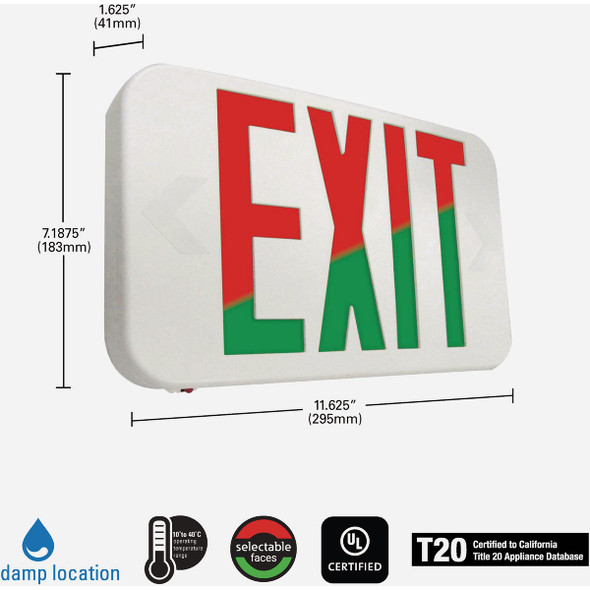 Sure-Lites Red-Green Selectable Lettering Polycarbonate LED Exit Sign APX7RG 547717