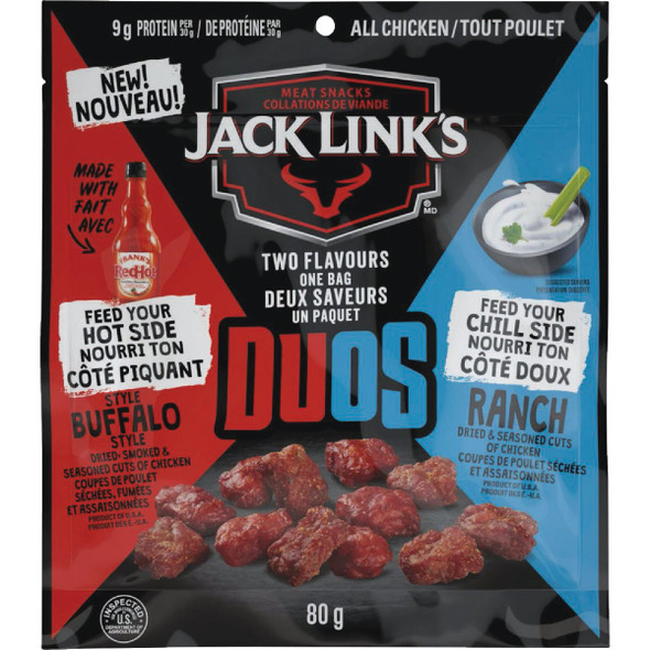 Jack Link's 2.85 Oz. Duos, Franks Red Hot/Ranch Chicken Jerky 143328 Pack of 8