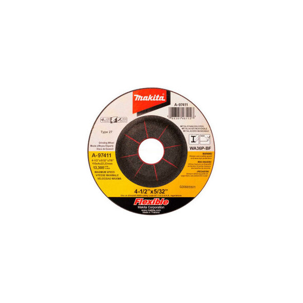 Makita INOX Flex Grinding Wheel 36 Grit Type 27 4-1/2""Dia x 5/32"" x 7/8"" Cntr