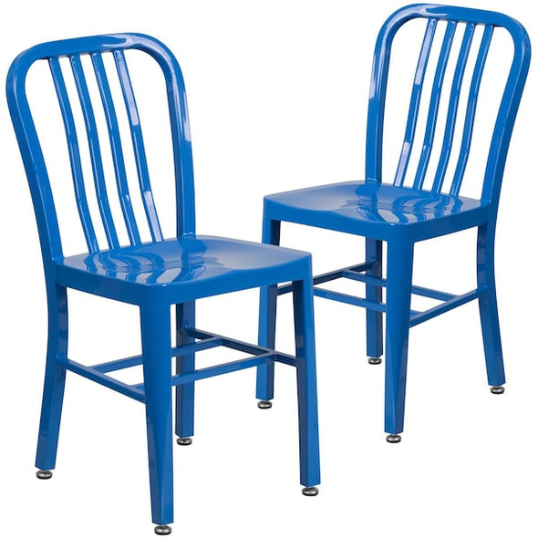 Flash Furniture Gael Commercial Grade  Blue Metal Indoor-Outdoor Chair, PK2 2-CH-61200-18-BL-GG