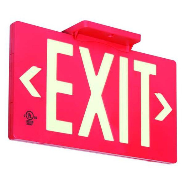 Exit Sign, Plastic, 15-3/8" W, 8-3/4" H, Exit (Double Arrows), Red