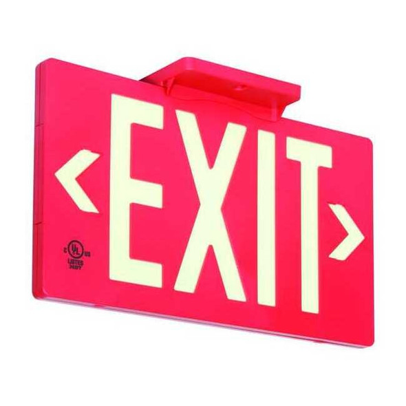 Exit Sign, Plastic, 15-3/8" W, 8-3/4" H, Exit (Double Arrows), Red