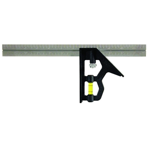 Combination Square, 12 in, Graduations 1/16 in, Polysteel