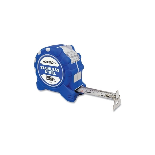 Stainless Steel Tape Measure, 25 ft x 1 in W, SAE, Blue/White