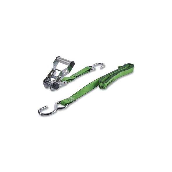 Chrome Ratchet Tie-Down, 14 ft  x 1 in, S-Hooks