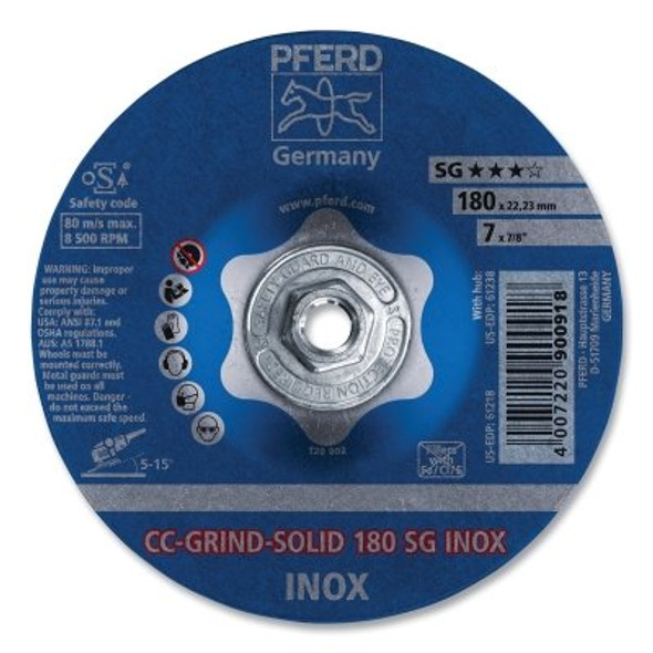 CC-GRIND®-SOLID Stainless-Steel (INOX) Grinding Wheel, 7 in dia x 5/8 in-11 Threaded Arbor, 24 Grit