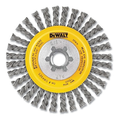 Wire Wheel Brushes, Stainless Steel Cable Twist, 4 in dia, 5/8 in-11 TPI, 20000 RPM