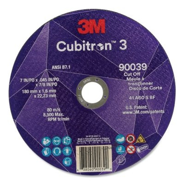Cubitron™ 3 Cut-Off Wheel, 7 in dia x 0.09 in Thick x 7/8 in Arbor, 60+ Grit, T1