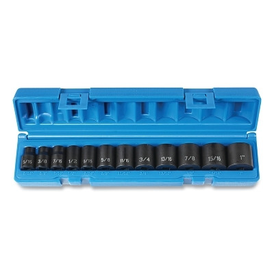Impact Socket Set, 3/8 in Drive, SAE, 12-point, 5/16 in to 1 in, 12-Pc STD Length