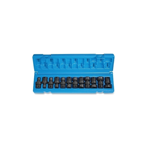 Impact Socket Set, 3/8 in Drive, SAE, 12-point, 5/16 in to 1 in, 12-Pc