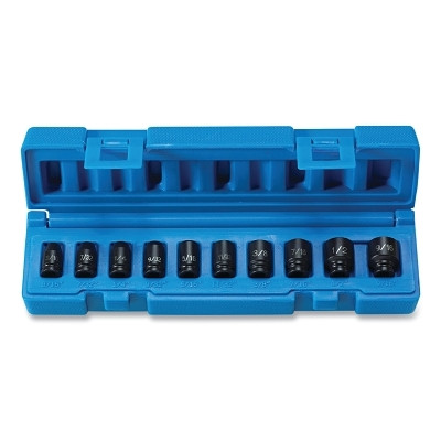 Impact Socket Set, 1/4 in Dr, SAE, 6s-point, 3/16 in to 9/16 in, 10-Pc STD Length Surface Drive