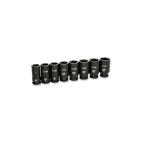 Impact Socket Set, 3/4 in Dr, 6-point, SAE, 3/4 in to 1 in, 8-Pc Deep Length, Incl Blow Mold Case