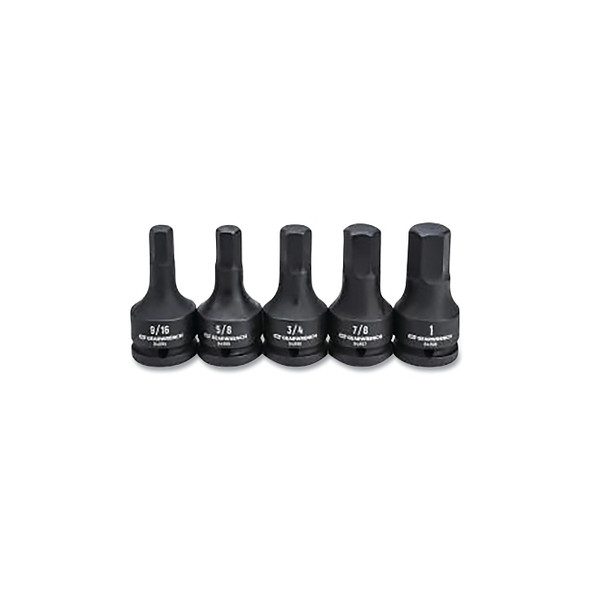 Impact Socket Set, 3/4 in Dr, 6-point, SAE, 9/16 in to 1 in, 5-Pc Hex Bit, Incl Metal Rail