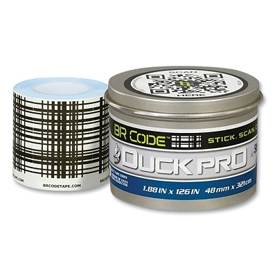 PC 627 BR Code™ Scannable Duct Tape, 1.88 in W, 10.5 ft L roll, 10 mil thick, White