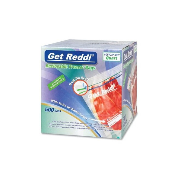 Double Zipper Reclosable Bags, 7 in x 8 in, 1.75 mil, Quart, Freezer