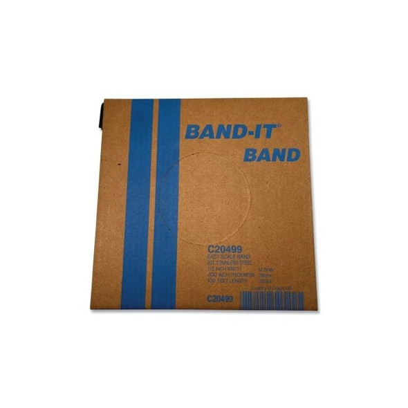 Stainless Steel Band, 1/2 in L x 0.030 in Thick x 100 ft L, SS 201
