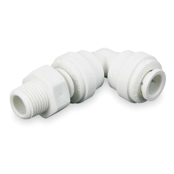Push-Fit Elbow Fitting, 1/4 in Tube Size, Polypropylene, White, 10 PK