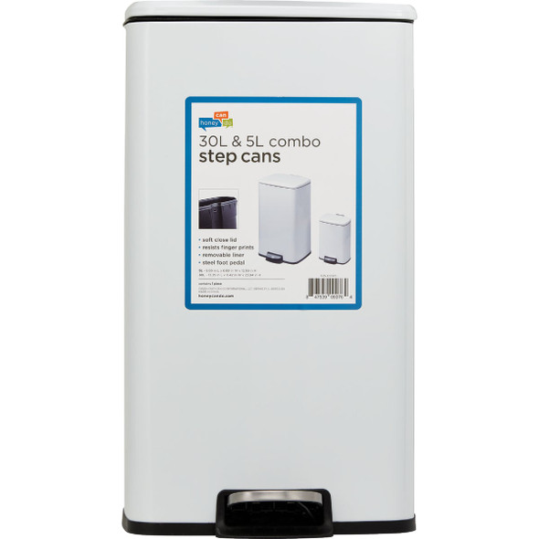 Honey Can Do 7.92 Gal. & 1.3 Gal. White Stainless Steel Trash Cans (2-Count) TRS-09076 631229