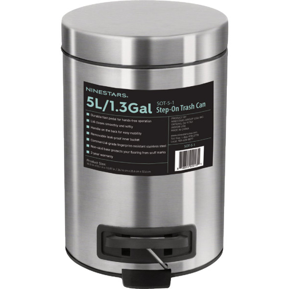 Ninestars 1.3 Gal. Foot Pedal Round Trash Can SOT-5-1