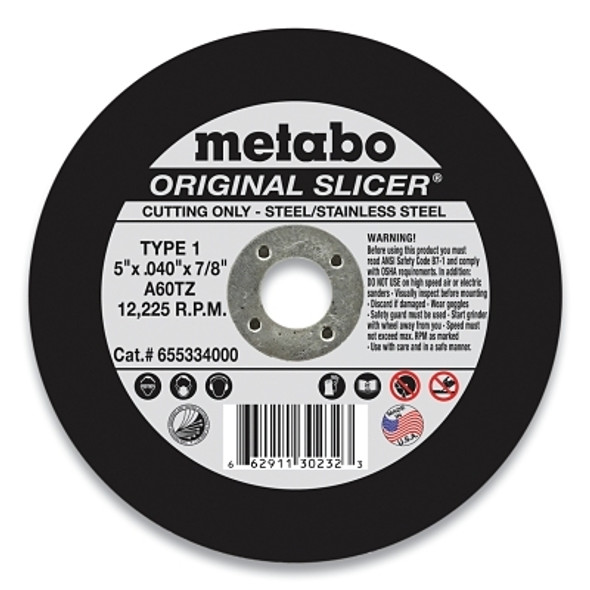 Original Slicer® Cutting Wheel, 5 in dia, .04 in Thick, A 60 TZ Grit, Alum. Oxide Original Slicer® Cutting Wheel, 5 in dia, .04 in Thick, A 60 TZ Grit, Alum. Oxide