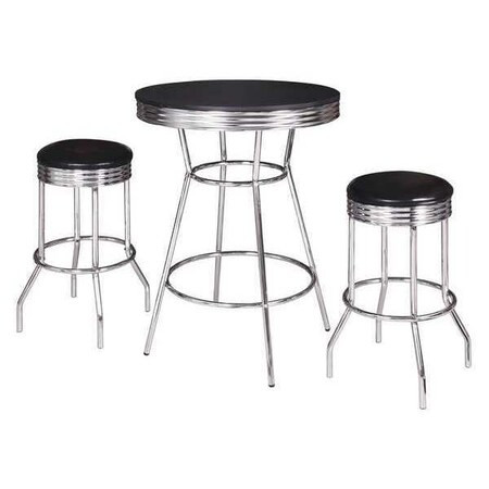 Hathaway Pub Table Set,3 Piece,Chrome/Black BG2725BL