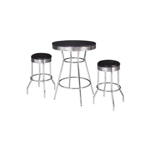 Hathaway Pub Table Set,3 Piece,Chrome/Black BG2725BL