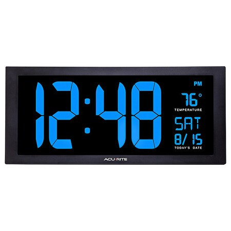 Jumbo Digit Calendar Clock W/ Indoor Temperature, 18", Blue