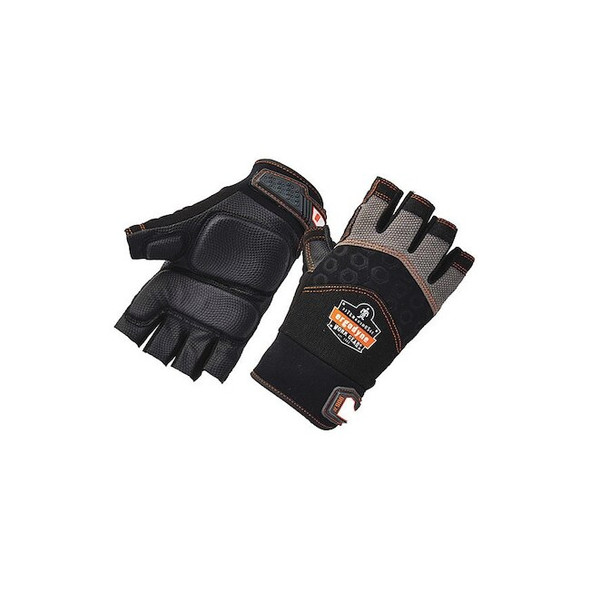 Ergodyne Half Finger Mechanics Impact Gloves, XL, Black, Breathable Spandex 900