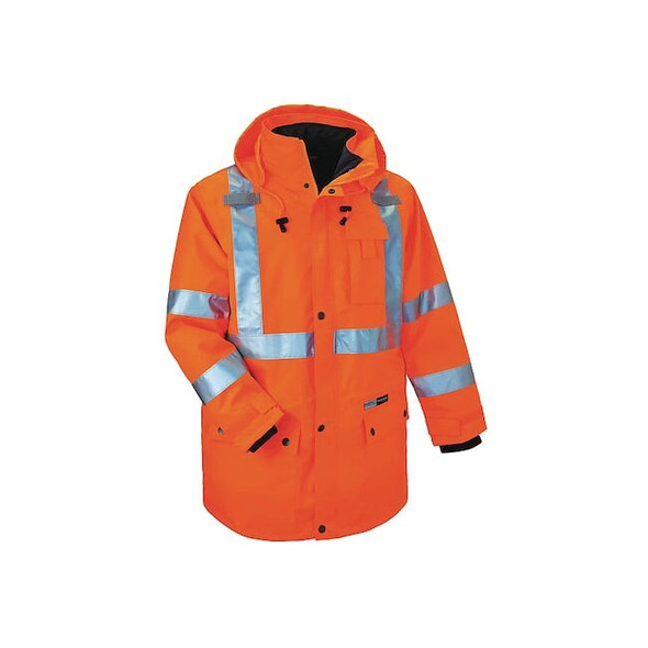 Ergodyne Hooded Jacket, Polyester, Class 3 Type R, Orange, S 8385