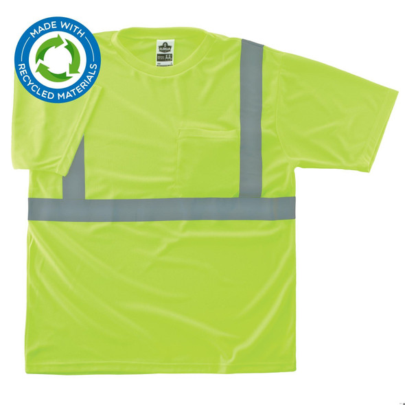 Ergodyne Hi-Vis T-Shirt, 100% recycled polyester, Lime, XS 8289-ECO