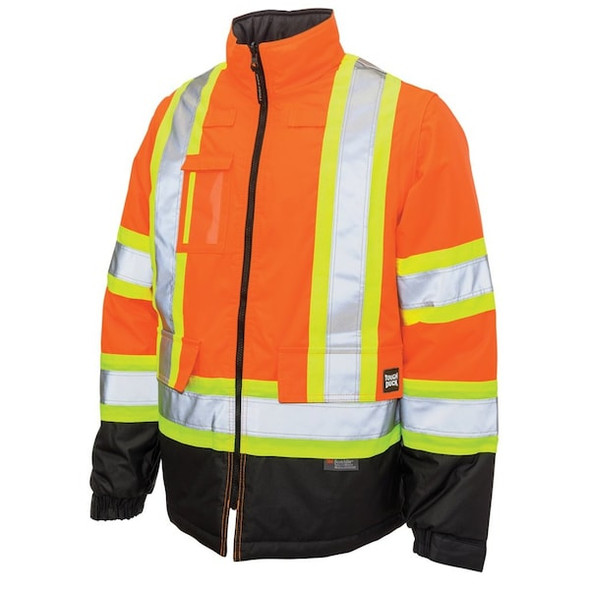 Men's Hi-Vis 5-in-1 Safety Jacket, 300D Poly Oxford with PU Coating, Fluorescent Orange, 2XL