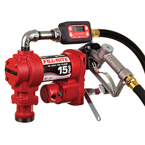 12 Volt DC 15 GPM (57 LPM) Pump with In-Line Turbine Meter, Hose and Manual Nozzle FR1219H