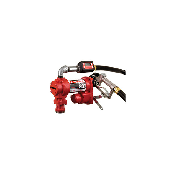 12 Volt DC 20 GPM (76 LPM) Pump with In-Line Turbine Meter, Hose and Manual Nozzle FR4219H