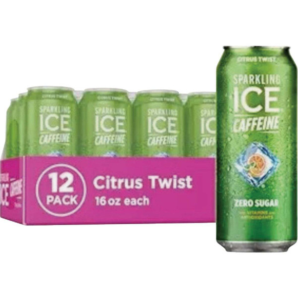 Sparkling Ice 16 Oz. Sparkling Water + Caffeine, Citrus Twist 500214 Pack of 12