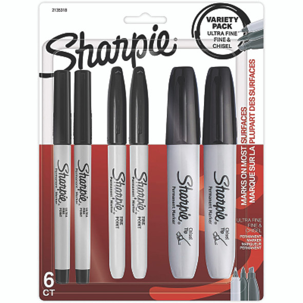 Assorted Tips Permanent Marker Set, Black Pack of 6