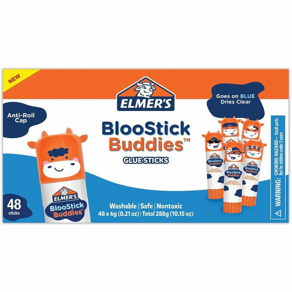 Elmer's BlooStick Buddies Glue Sticks - 0.21 oz - Blue - 48 / Box