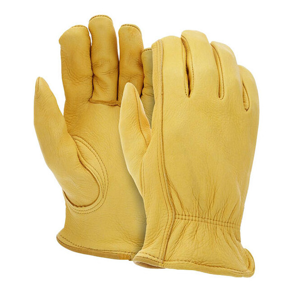 MCR Safety® Select Grade Grain Deerskin Leather Drivers, Large, Yellow, 12/Pair