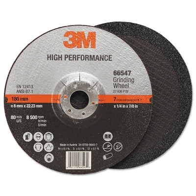 Silver Depressed Center Grinding Wheel, 7 in dia, 1/4 in, 7/8 in Arbor, 36 Grit, Precision Shaped Ceramic