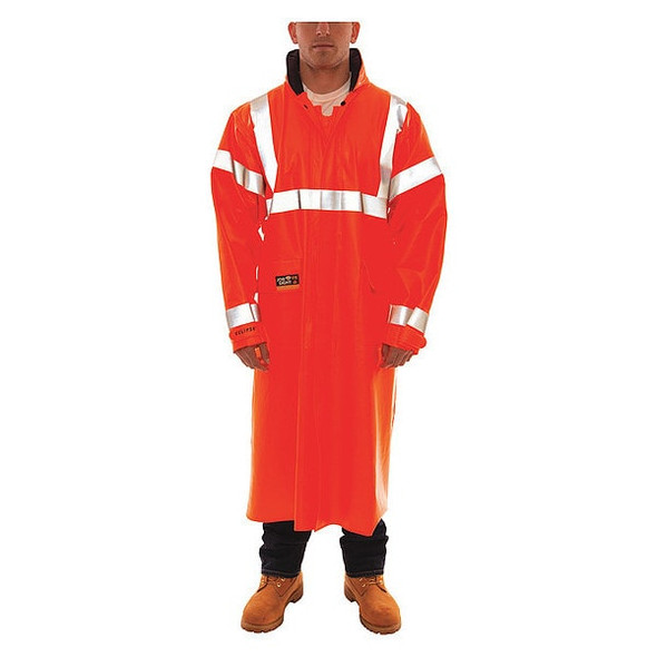 Tingley Arc Flash Flame Resistant Rain Coat, PVC, Class 3 Orange, 3XL C44129