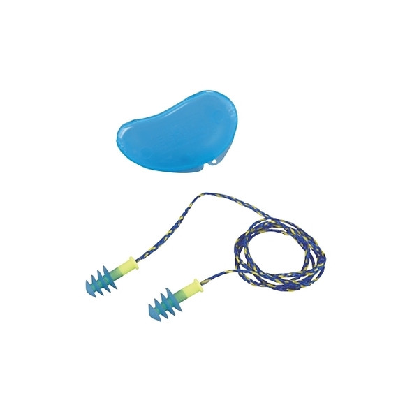 Fusion® Multiple-Use Earplug, Thermoplastic Elastomer, Blue/Yellow, Corded
