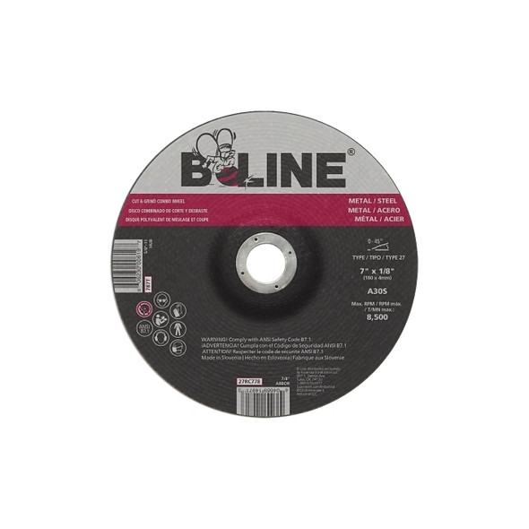 Depressed Center Combo Wheel, 7 in dia, 1/8 in Thick, 5/8 in-11 Arbor, 30 Grit, Aluminum Oxide