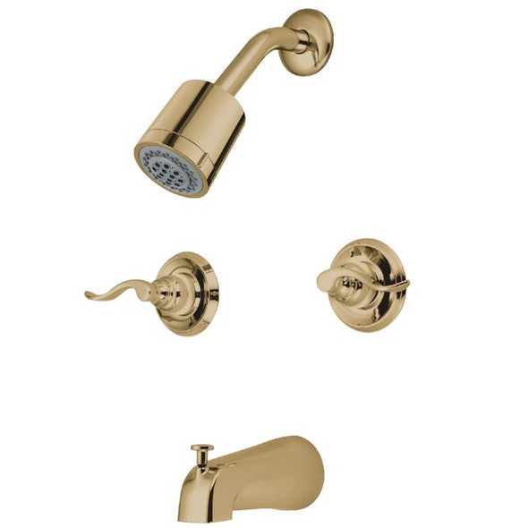 Kingston Brass Tub and Shower Faucet, Polished Brass, Wall Mount KB8242NFL