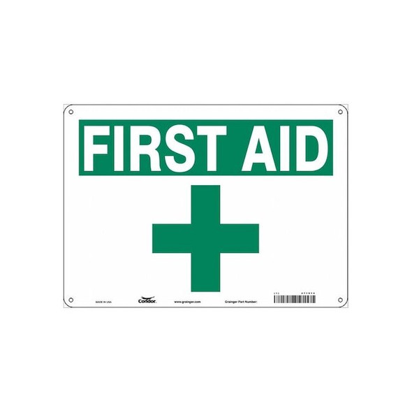 First Aid, 14 in W x 10 in H, Horizontal Rectangle, Aluminum, 471V10