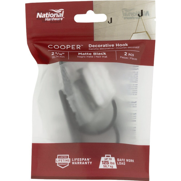 National Hardware 2-5-16 In. Matte Black Cooper Multipurpose Hook (2-Pack) N337-900 208445