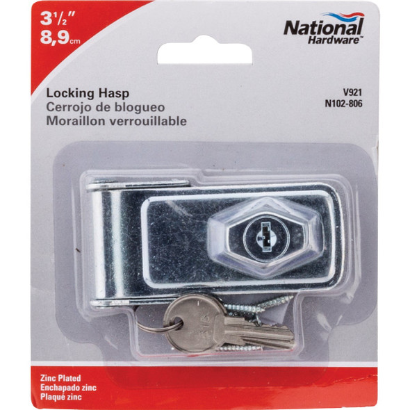 National Hardware 3-1/2 In. Zinc-Plated Key Locking Hasp