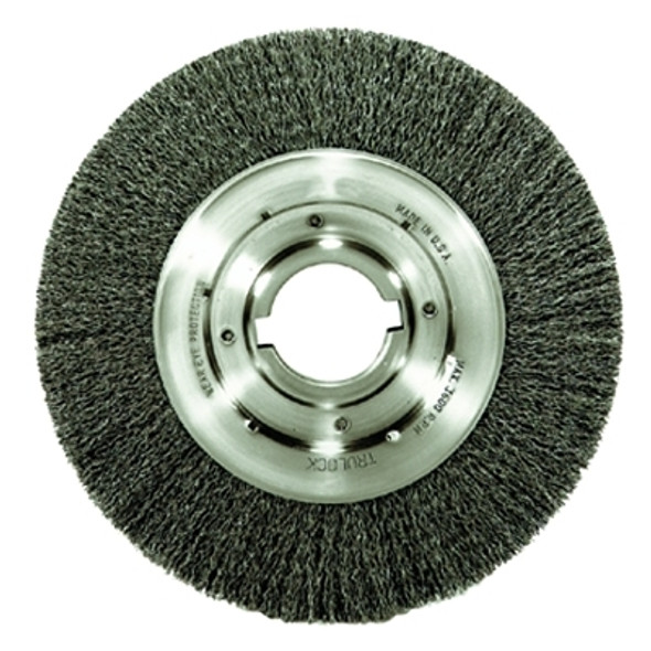 Medium-Face Crimped Wire Wheel, 8 in dia x 1 in W Face, 0.0118 in Stainless Steel Wire, 4500 RPM Medium-Face Crimped Wire Wheel, 8 in dia x 1 in W Face, 0.0118 in Stainless Steel Wire, 4500 RPM